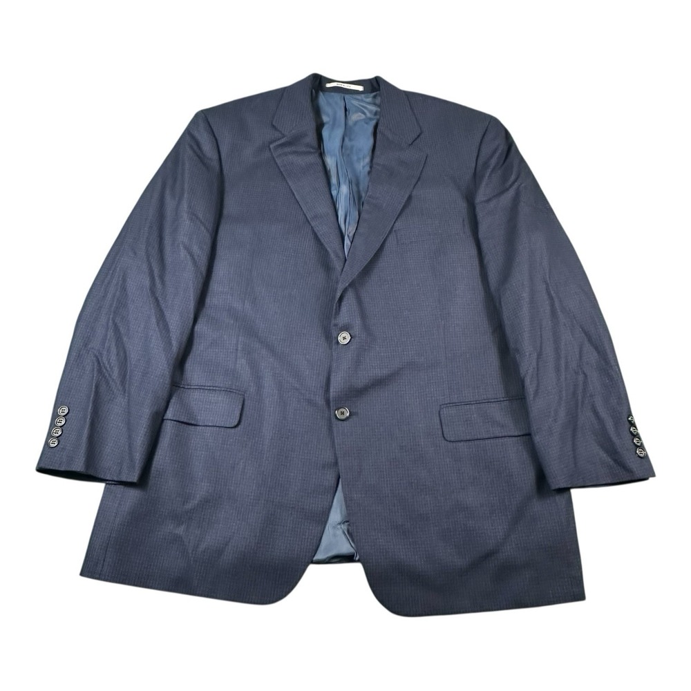 Hickey Freeman Blue Navy Checked Current Men's Blazer Worsted Wool 46R‎
